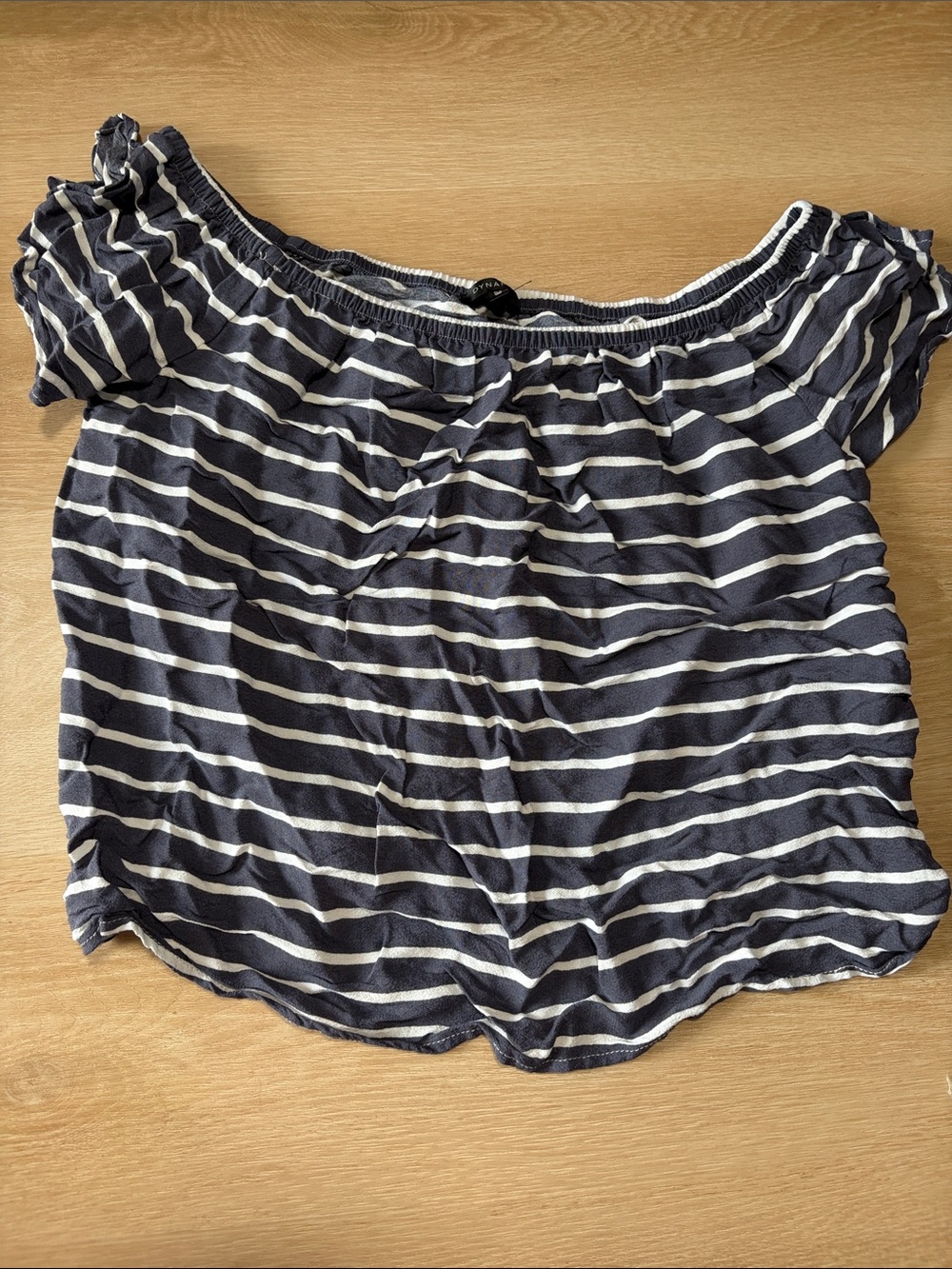 Dynamite Navy and White Striped Off-Shoulder Top
